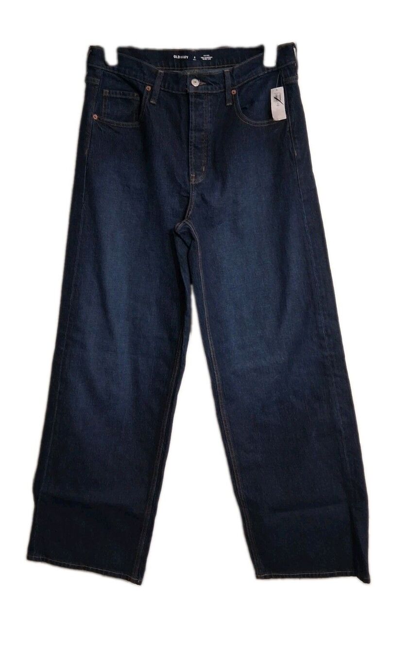 NWT Women's Old Navy Midrise The Slouchy Wide Leg Jeans Size 8 Tall BUTTON FLY - Picture 5 of 10